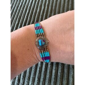 Liquid Silver Sterling Silver Turquoise‎ Bead Native American Style Bracelet